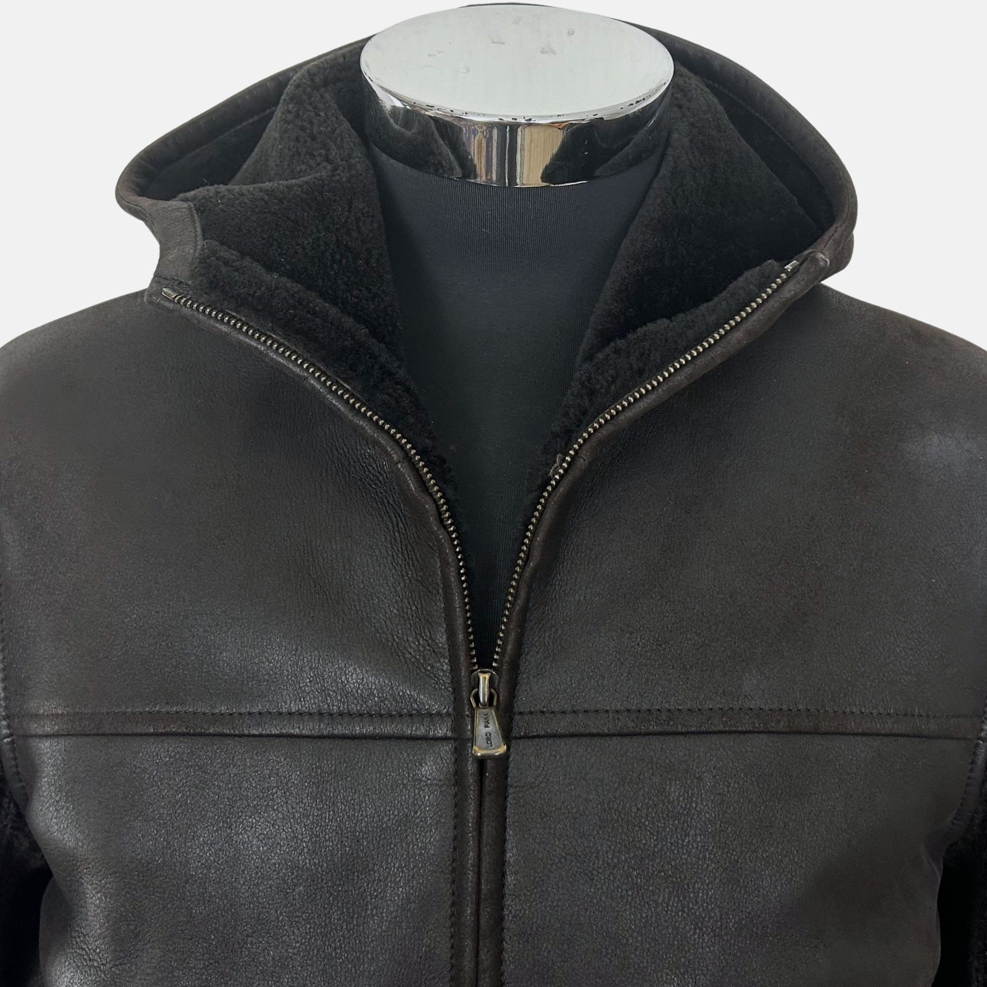 Dark Brown Hooded Bomber made of Shearling (XS)