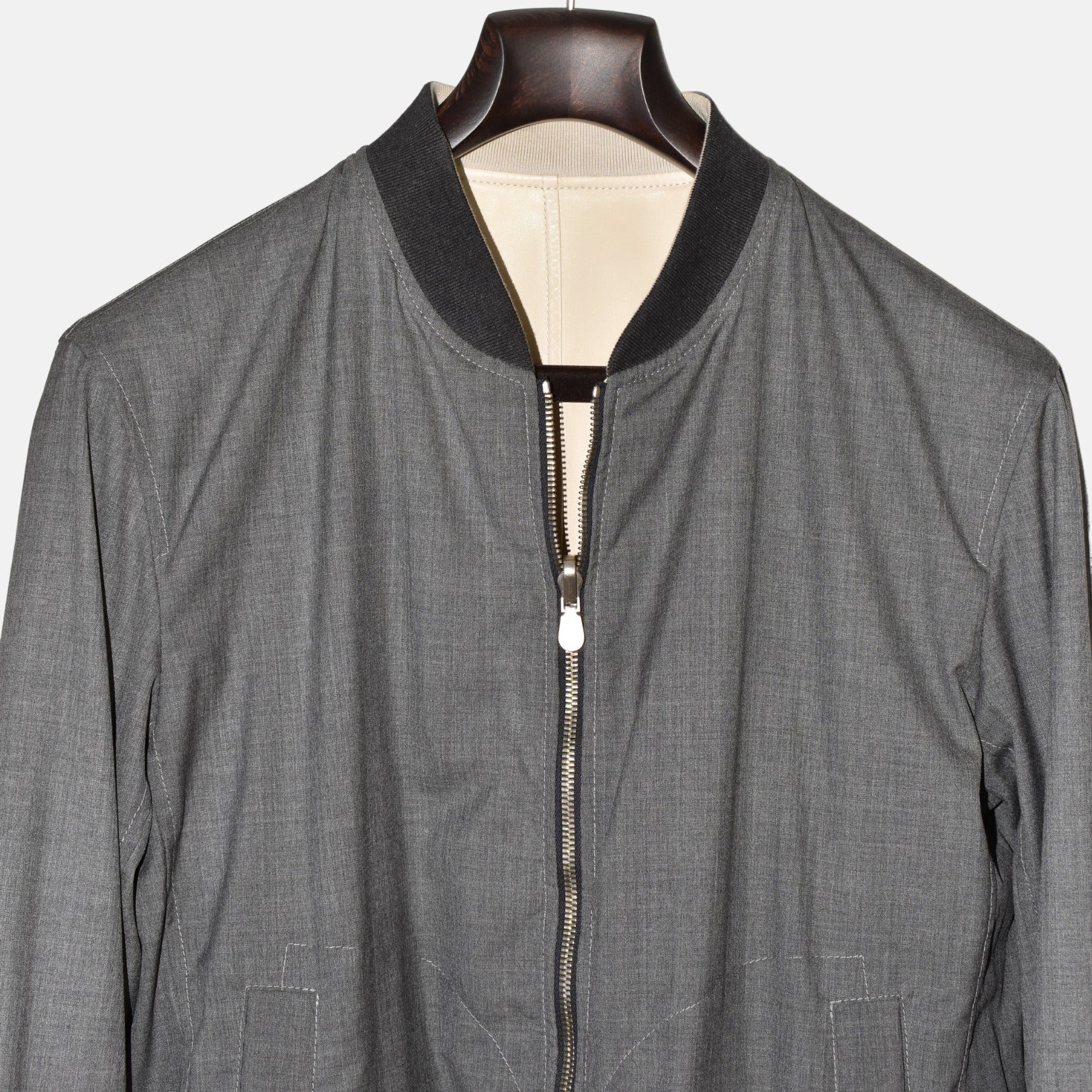 Off-White/ Grey Reversible Leather Jacket (L)