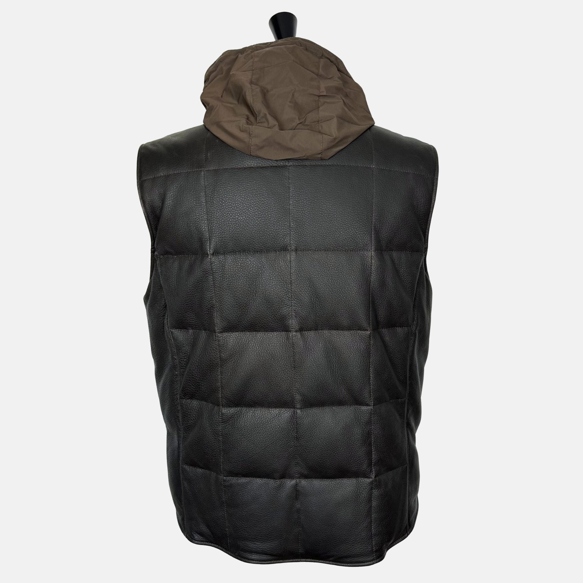 Dark Brown Down Vest made of Leather (L)