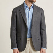 Grey Striped Blazer made of Linen/Wool/Silk (EU 54)