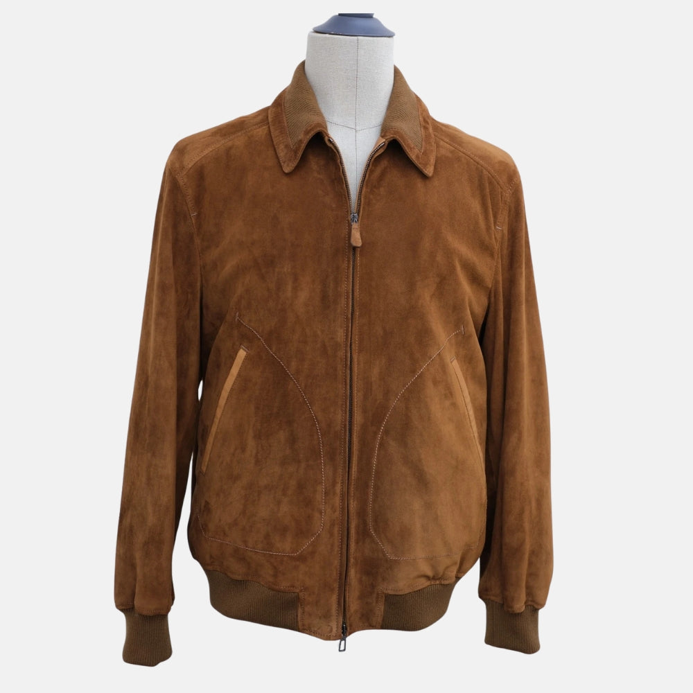 Brown Bomber Suede Leather Jacket (L)