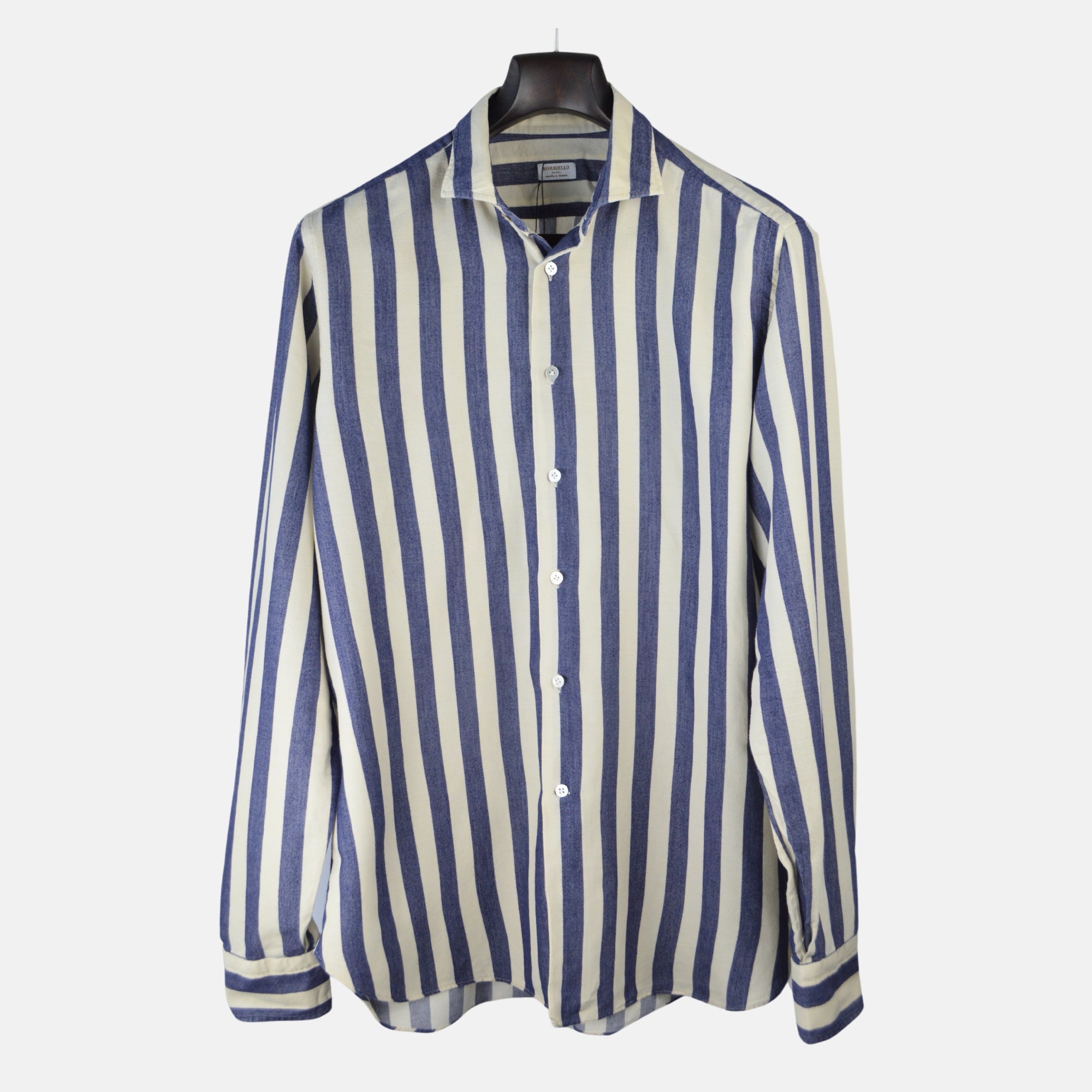 Blue/Creme Block Stripes Shirt made of Cotton (M)