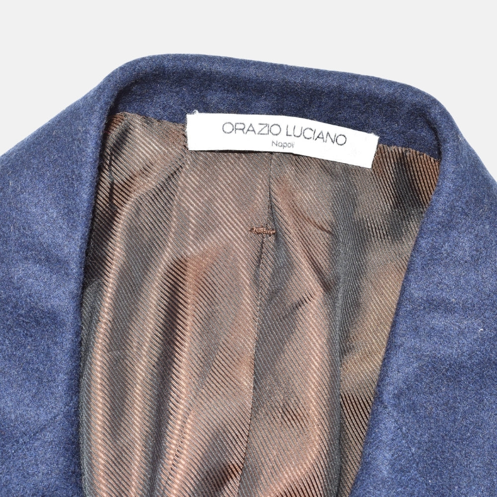 Blauer zweireihiger Flanell-Wollblazer (EU 54)