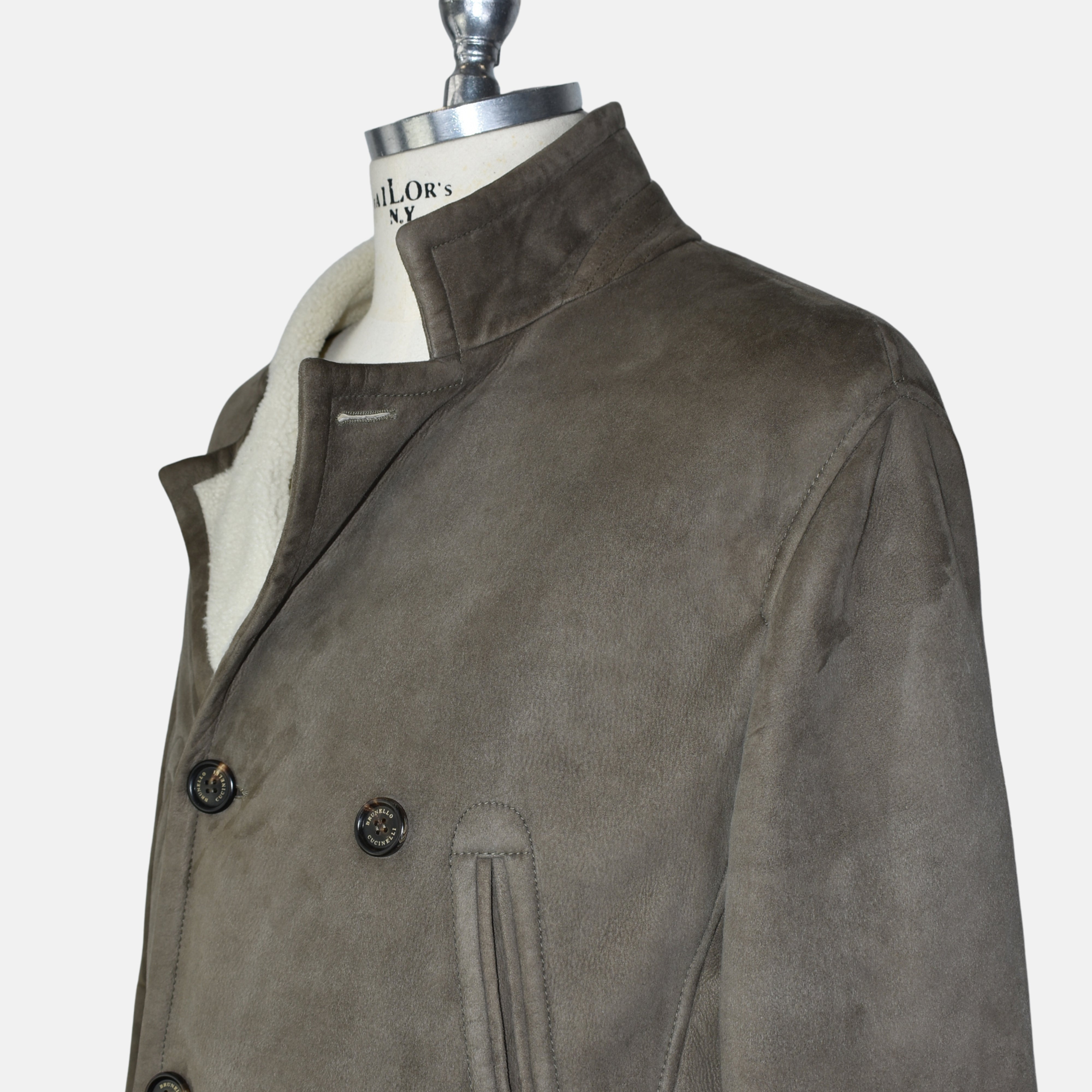 Hellbrauner zweireihiger Shearling-Mantel (L)
