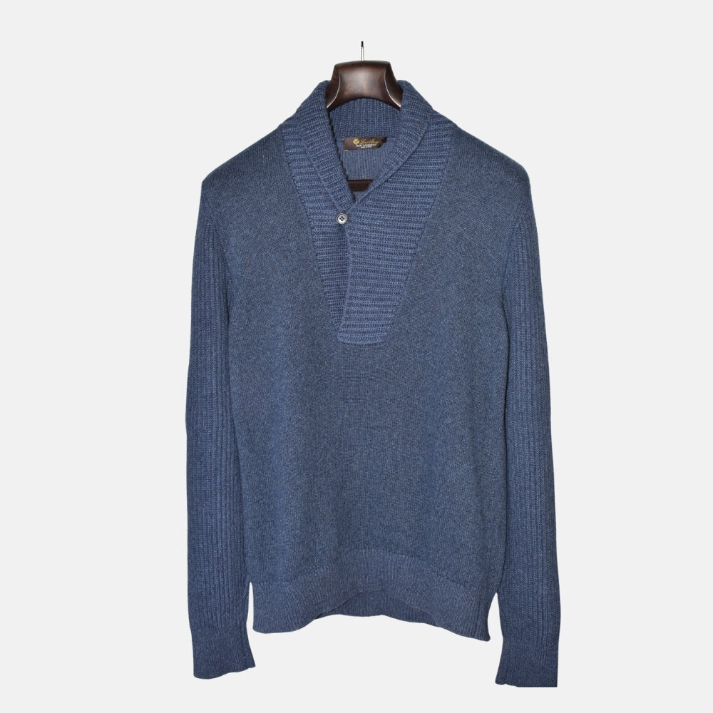 Blue Shawl Collar Sweater made of Baby Cashmere (EU 50)