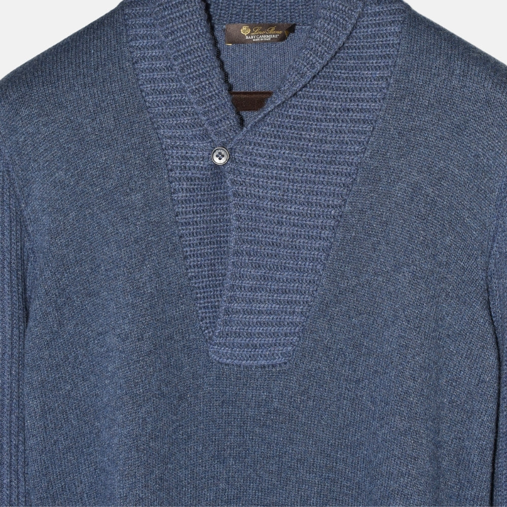 Blue Shawl Collar Sweater made of Baby Cashmere (EU 50)