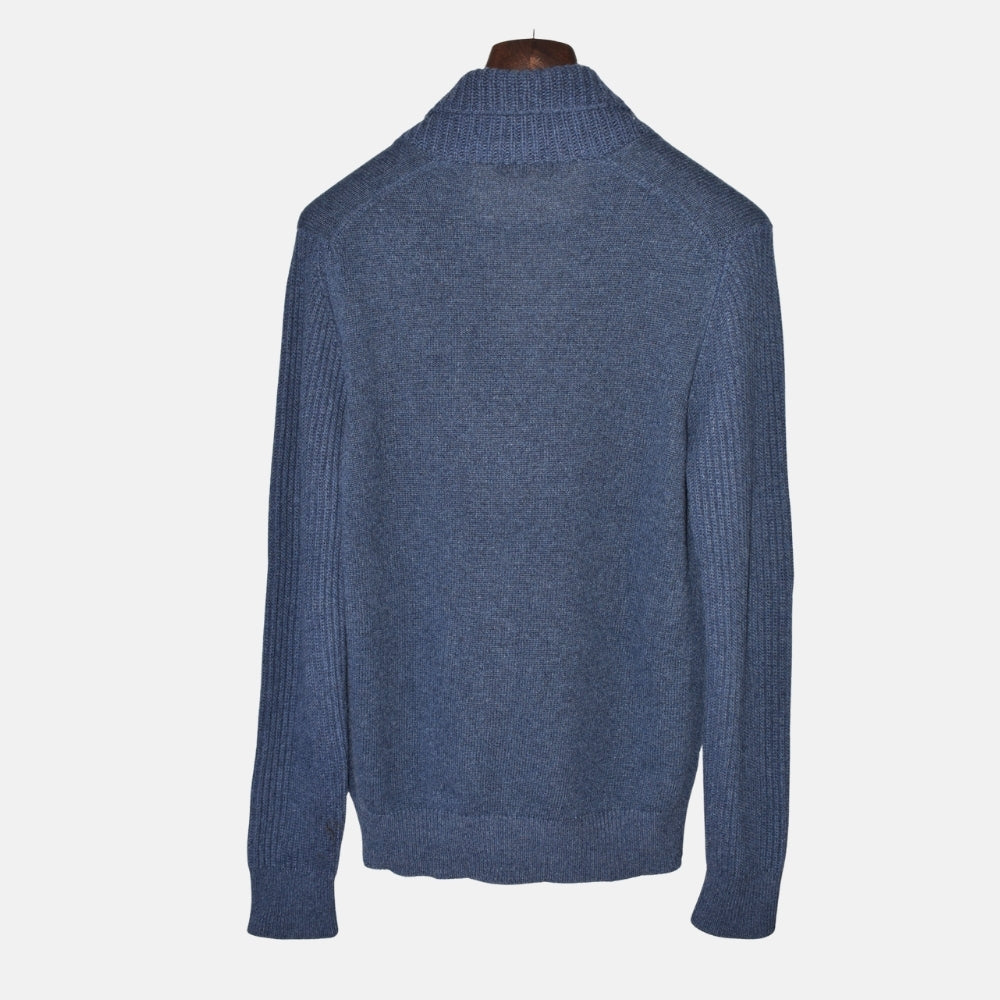 Blue Shawl Collar Sweater made of Baby Cashmere (EU 50)