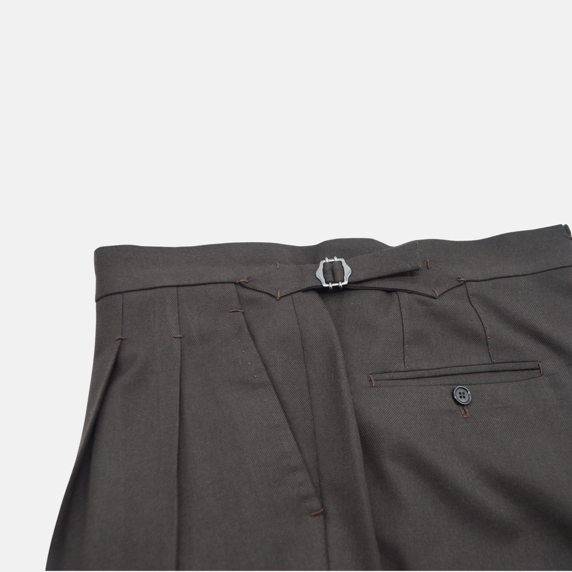 Brown Double Pleated Pants made of Garbadine Wool (W36)