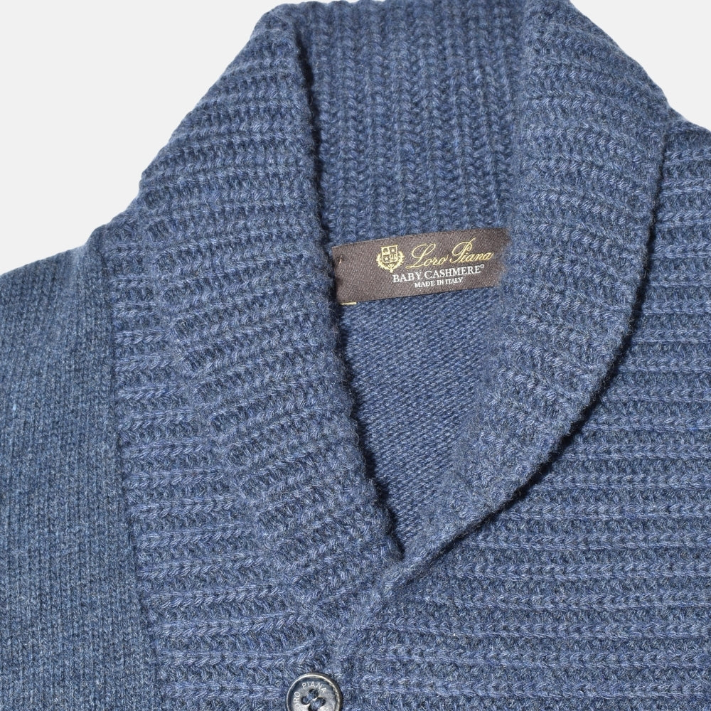 Blue Shawl Collar Sweater made of Baby Cashmere (EU 50)