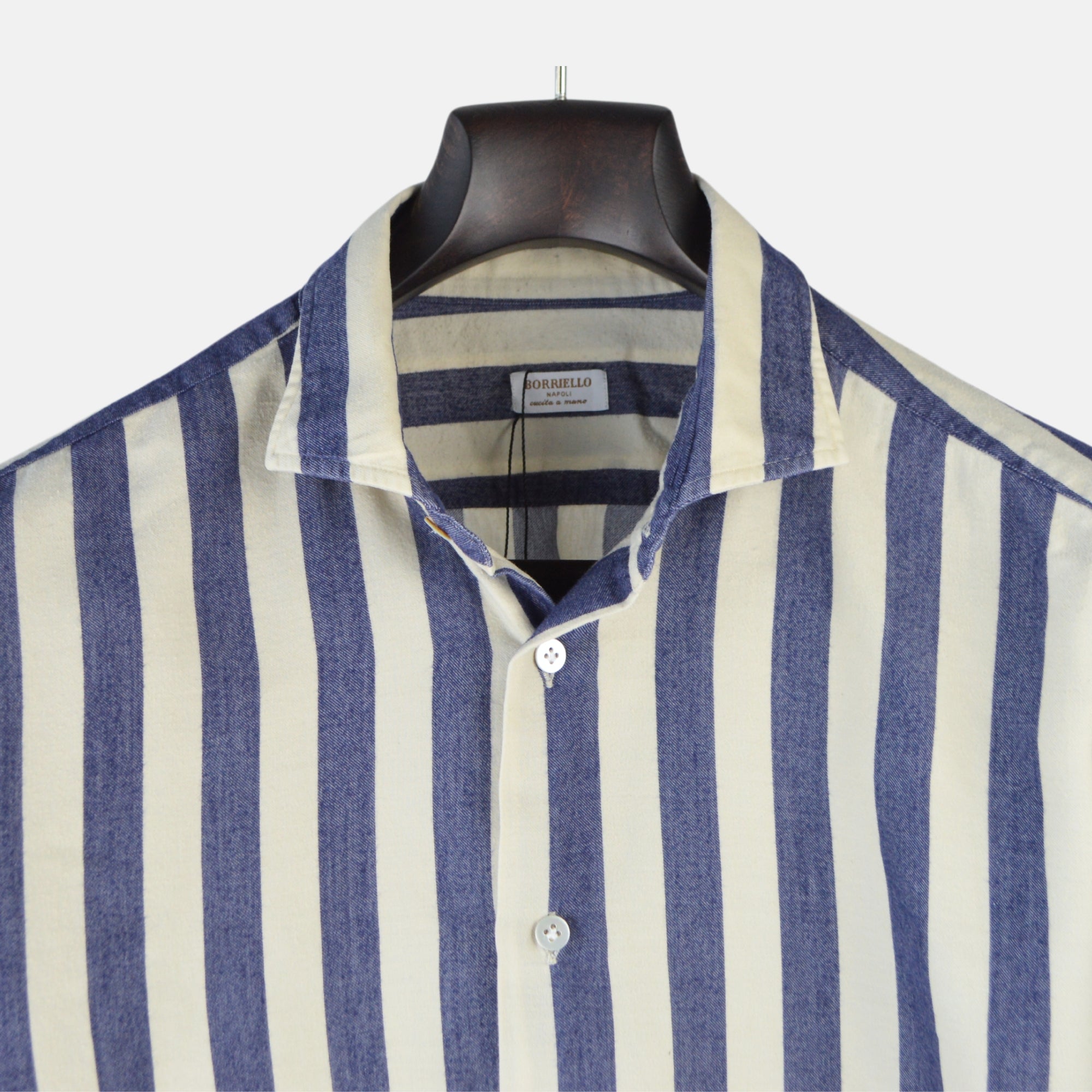 Blue/Creme Block Stripes Shirt made of Cotton (M)