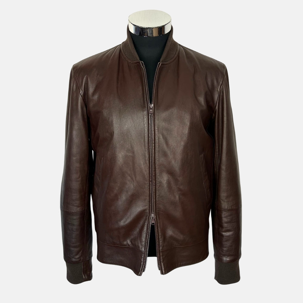 Brown Bomber Jacket made of Leather (S)