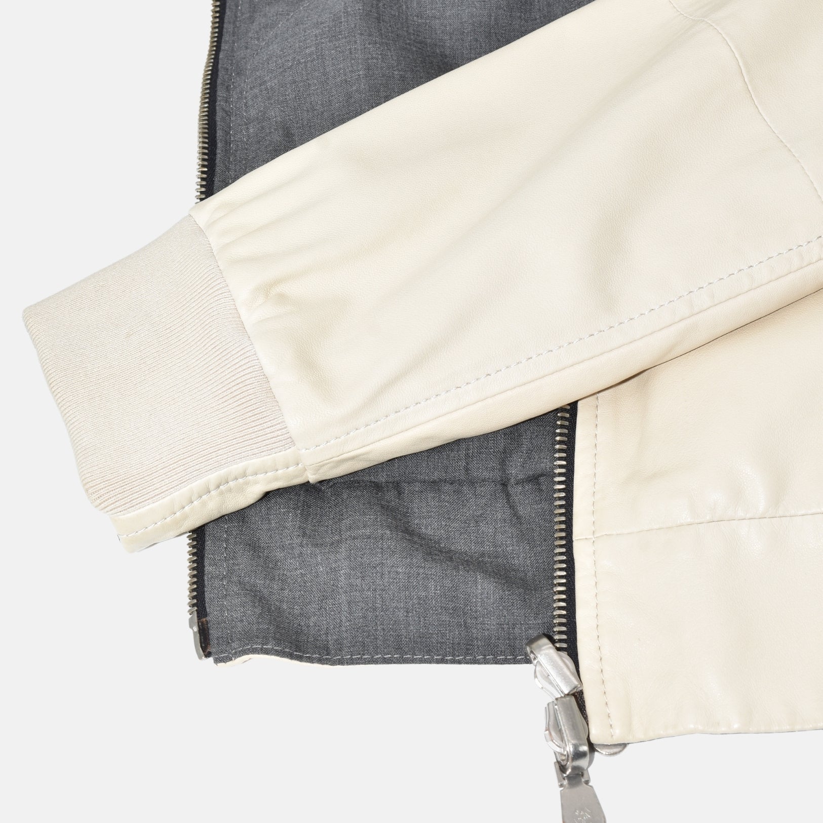 Off-White/ Grey Reversible Leather Jacket (L)