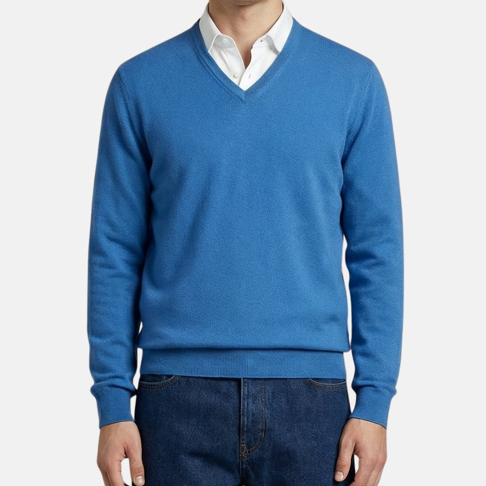 Blue V-Neck Sweater made of Baby Cashmere (EU 54)