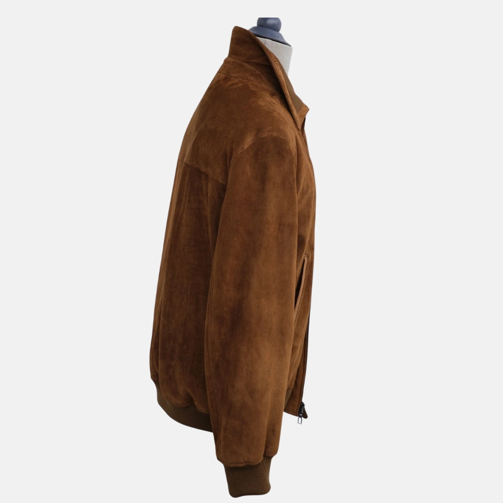 Brown Bomber Suede Leather Jacket (L)