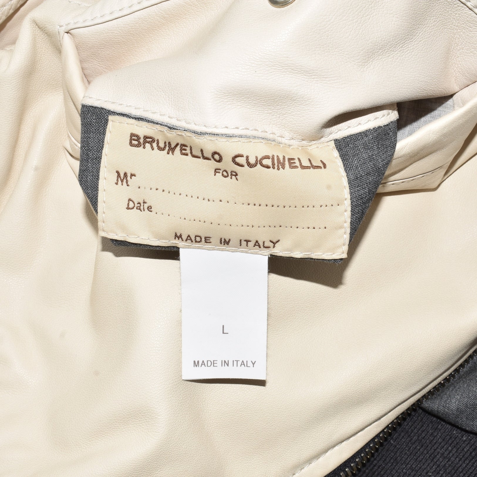 Off-White/ Grey Reversible Leather Jacket (L)
