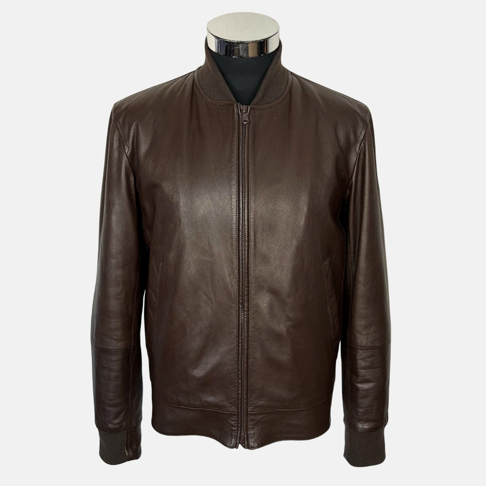 Brown Bomber Jacket made of Leather (S)