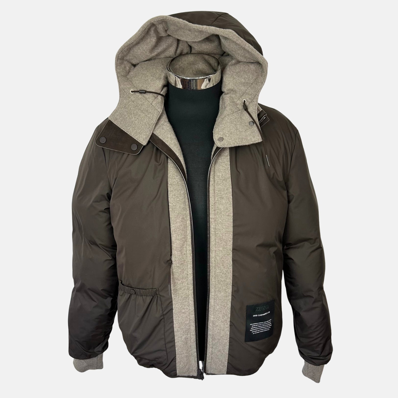Greige Down Bomber Jacket made of Cashmere (EU 48)
