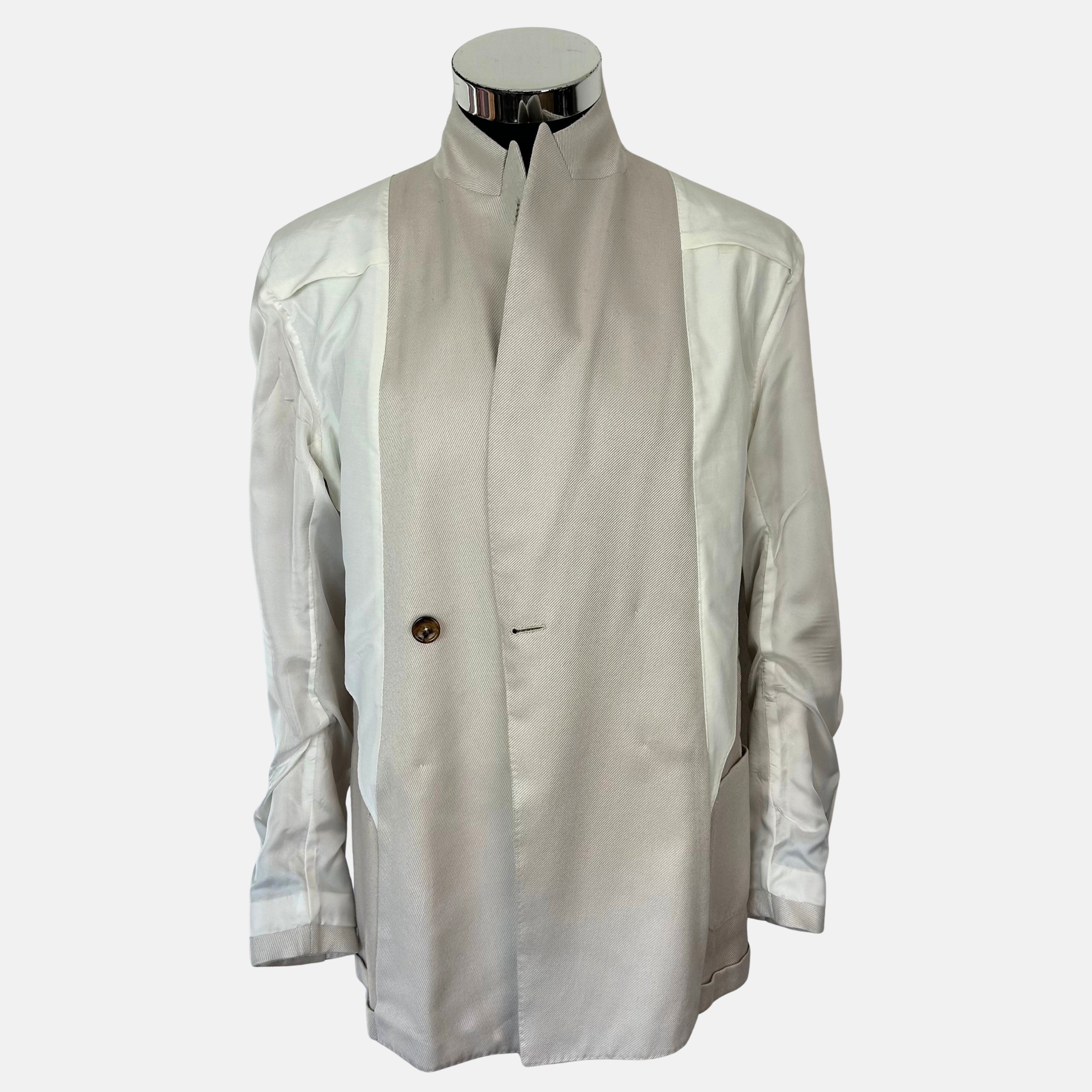 Ecru Double Breasted Blazer made of Cotton/Silk/Cashmere (EU 48)