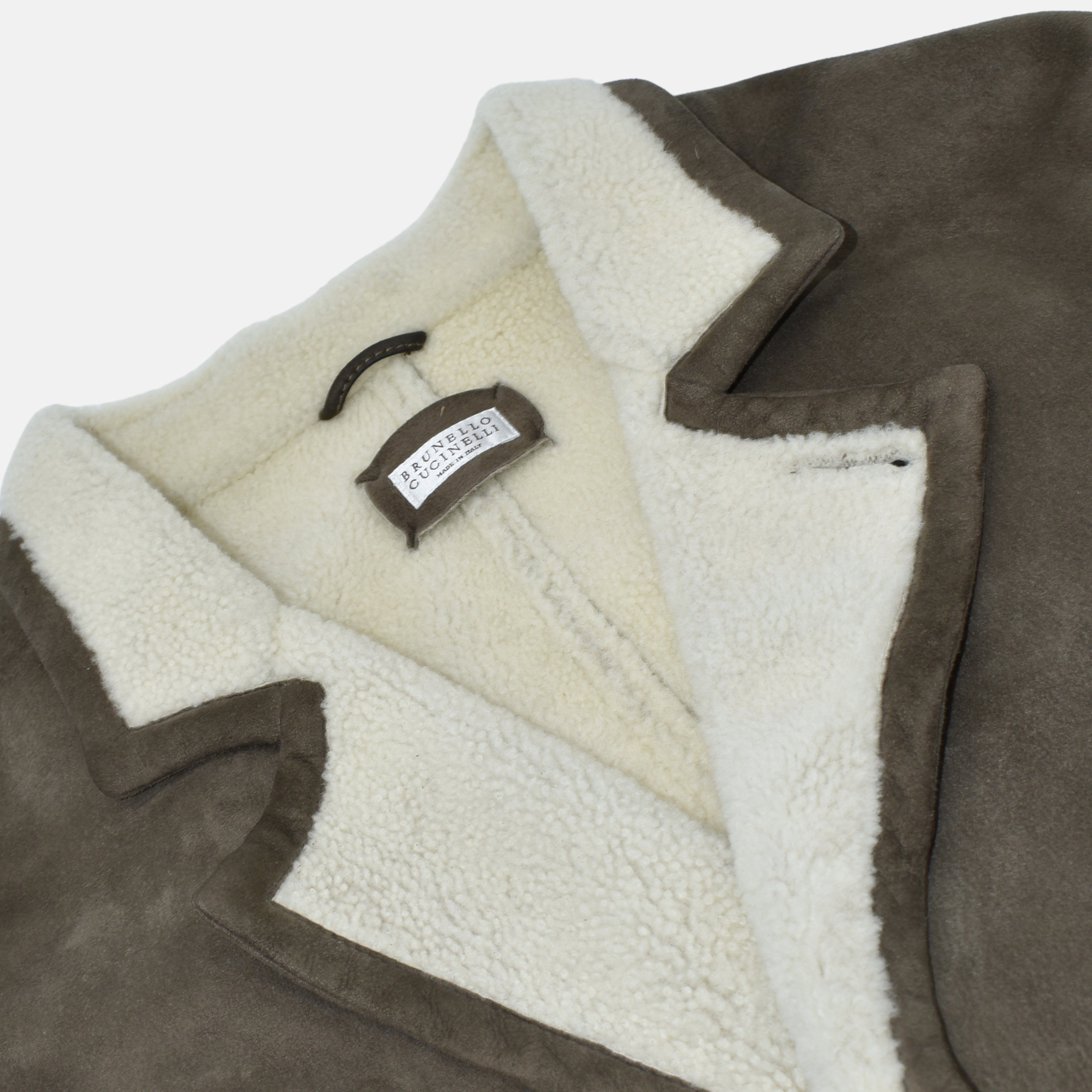 Hellbrauner zweireihiger Shearling-Mantel (L)