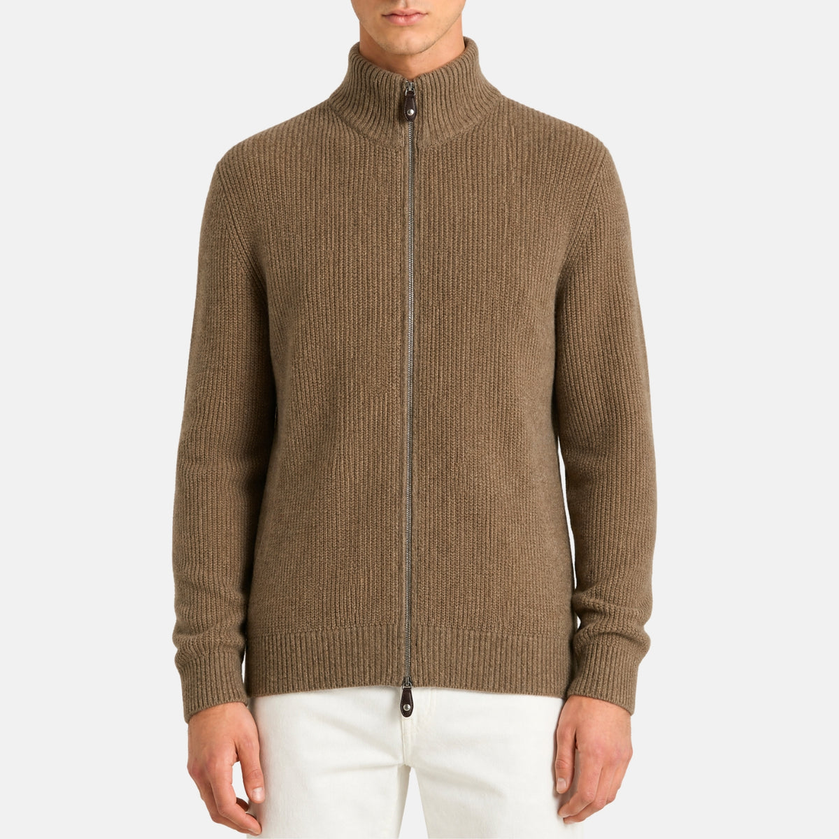 Loro Piana tundra melange baby cashmere bomber jacket with Castorino fur collar