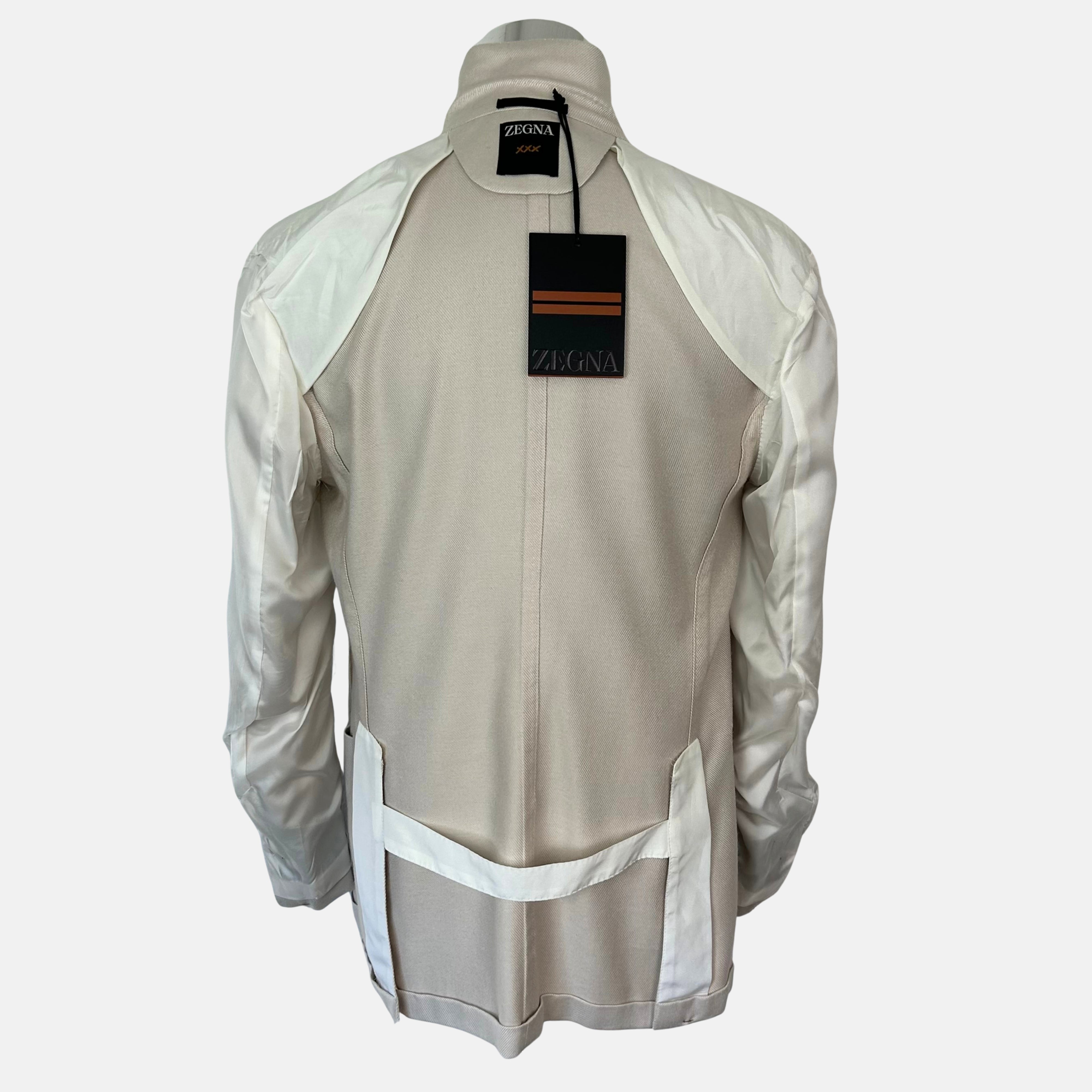Ecru Double Breasted Blazer made of Cotton/Silk/Cashmere (EU 48)