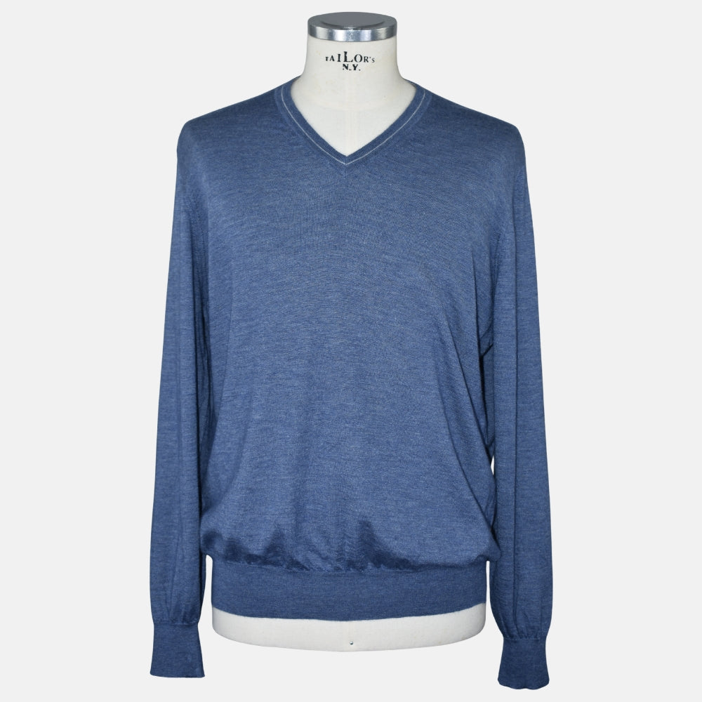 Blue V Neck Cashmere Silk