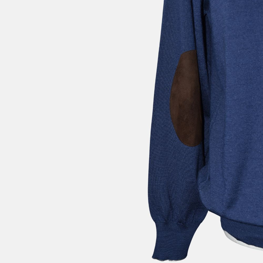 Blue Crewneck Cashmere/Silk (leather Patches)