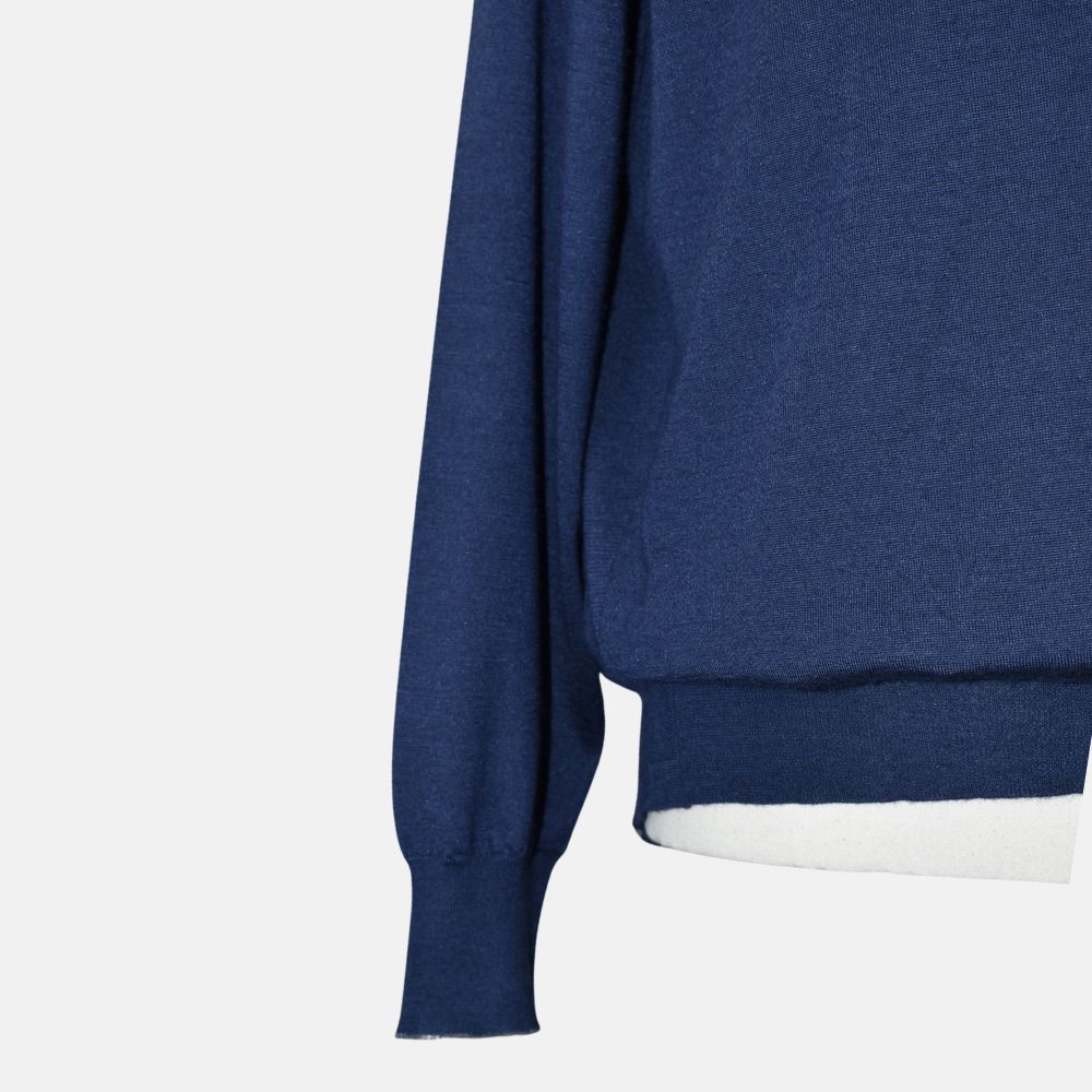 Blue Crewneck Cashmere/Silk (leather Patches)