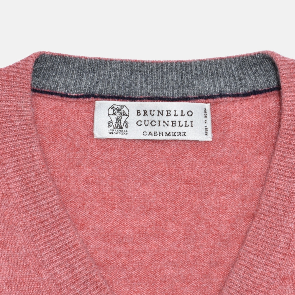 Coral Red V Neck Sweater Cashmere