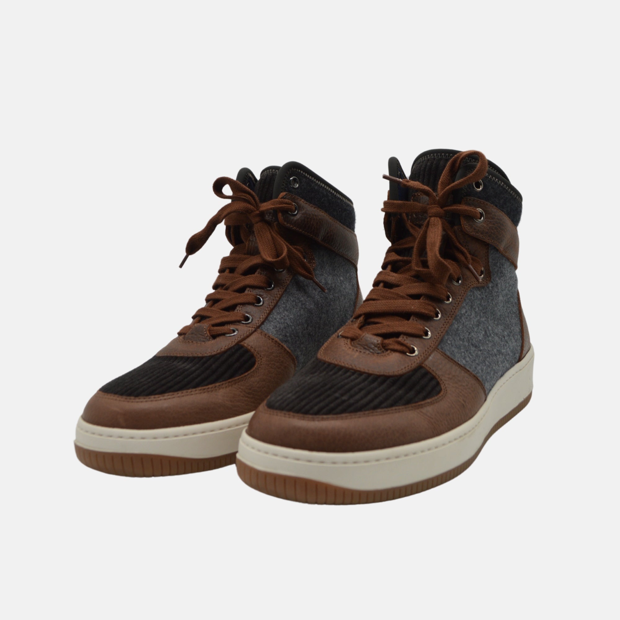 Brown/Grey Hightop Sneaker made of Leather/mixed Material (EU 42)