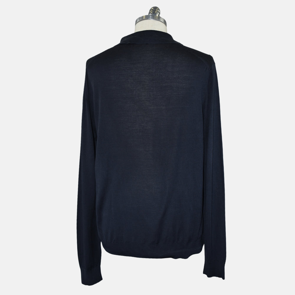 Navy Silk Longsleeve Polo