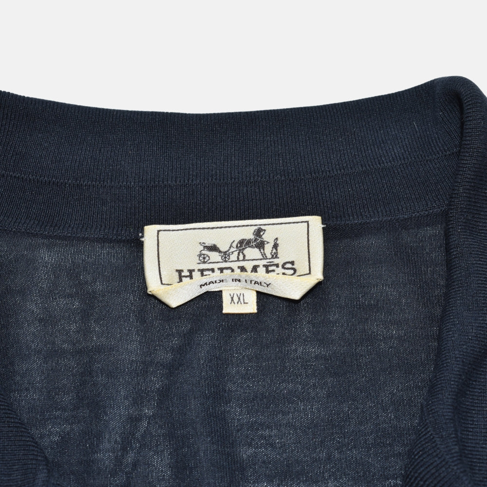 Navy Silk Longsleeve Polo