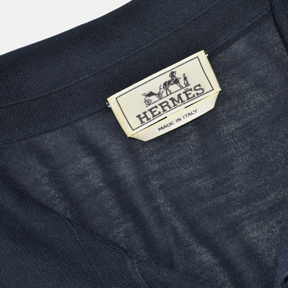 Navy Silk Longsleeve Polo