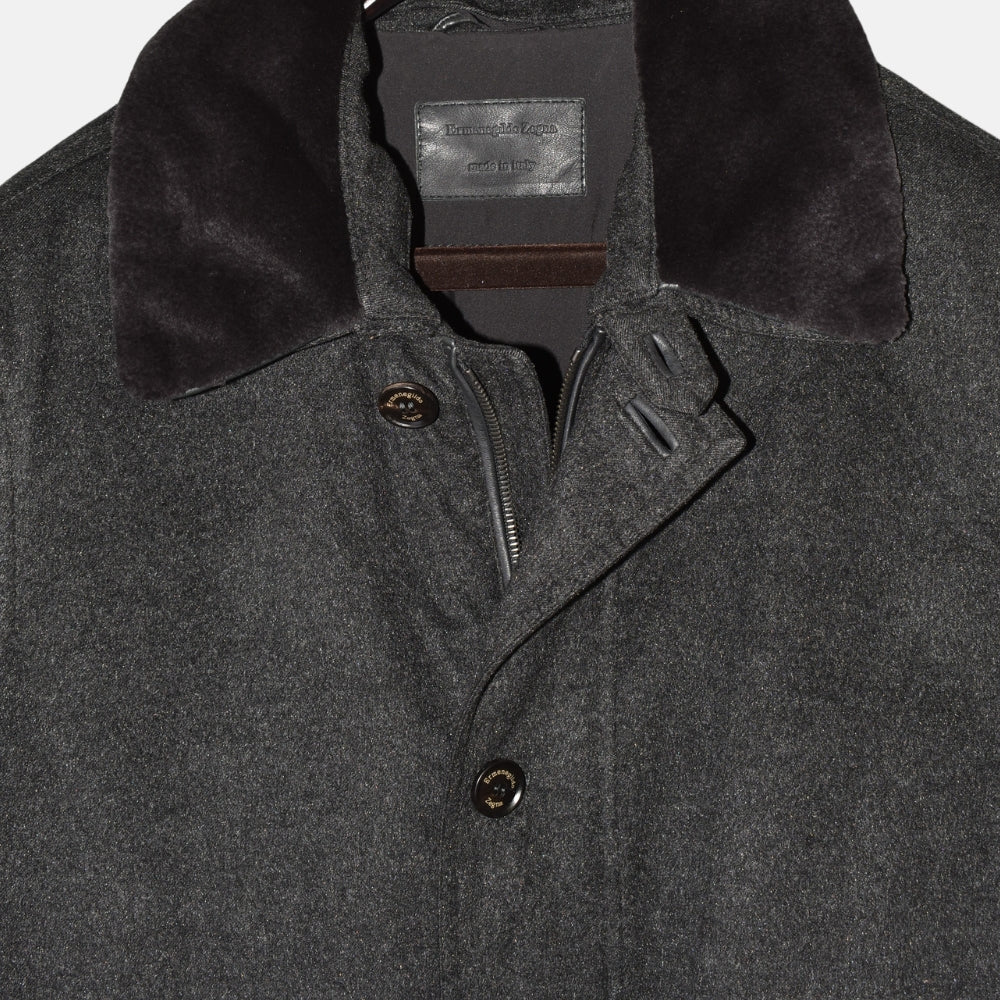 Dark Grey Cashmere Coat with Mink Collar (EU 50)