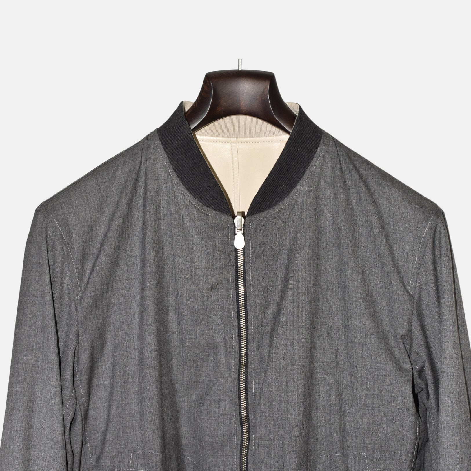 Off-White/ Grey Reversible Leather Jacket (L)