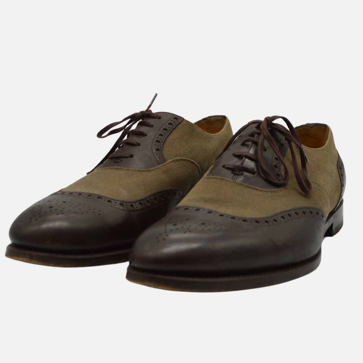 Brown/Olive Semi-Brogue Shoes made of Leather (EU 44)