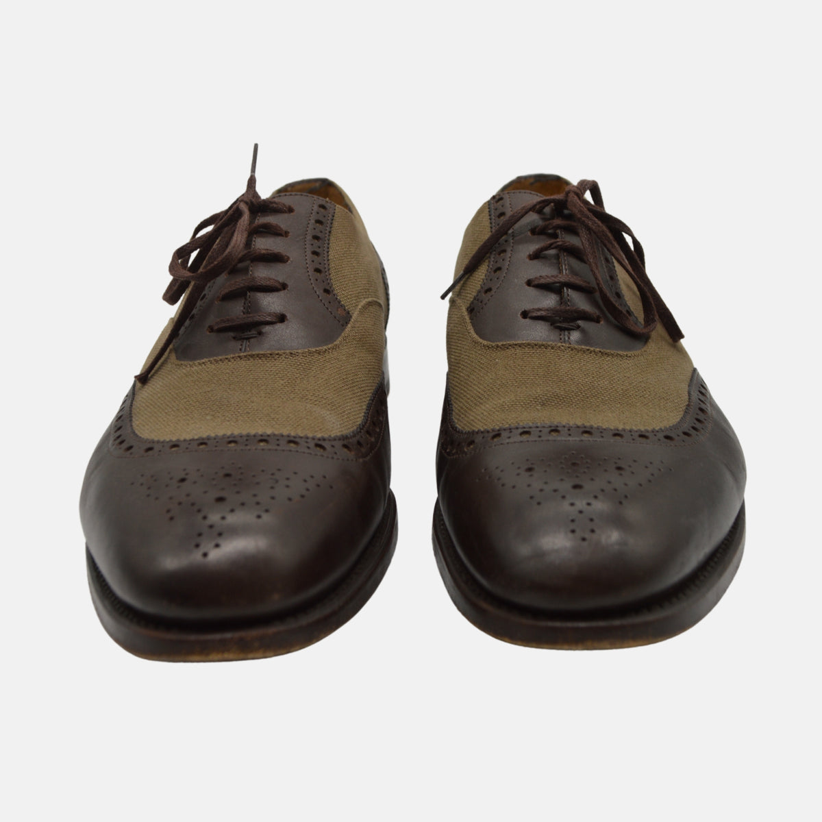 Brown/Olive Semi-Brogue Shoes made of Leather (EU 44)
