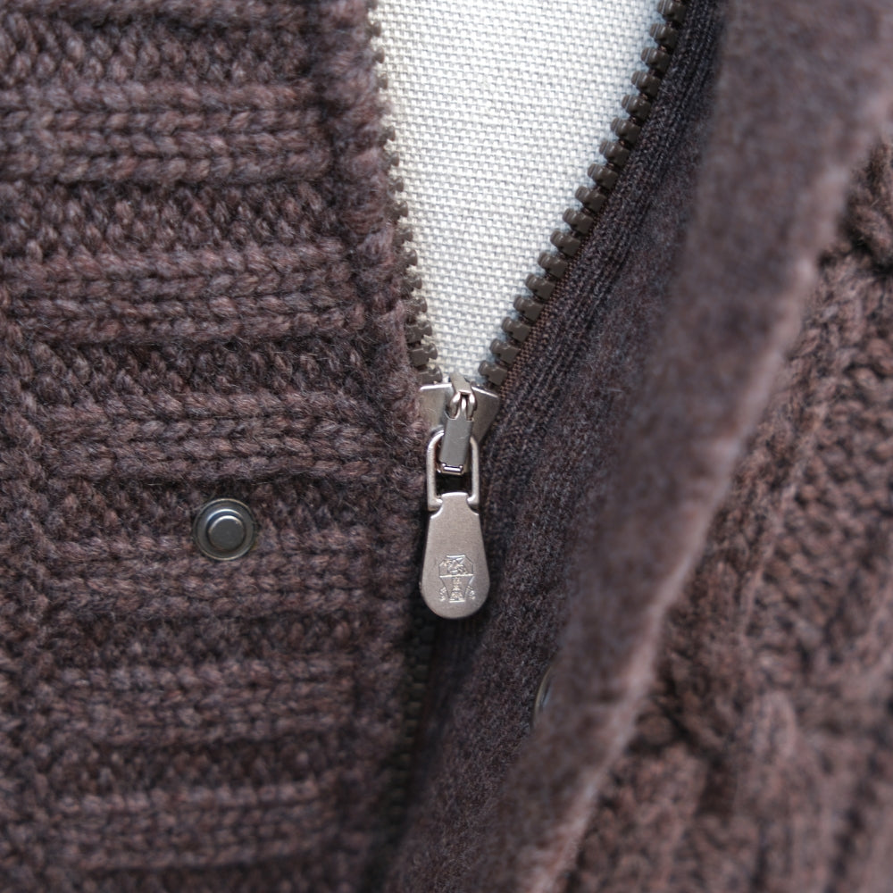 Brown Suede Cable Knit Cardigan