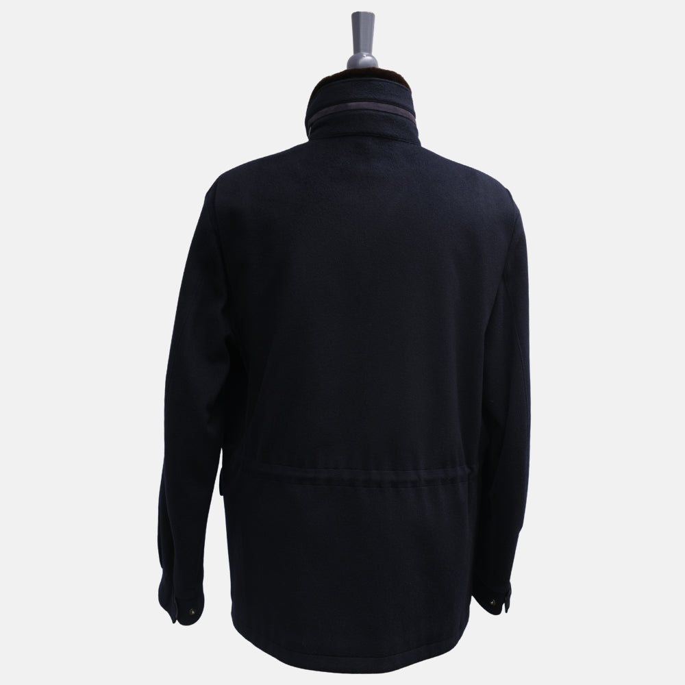 Navy Traveller Vicuña Jacket with Mink Collar