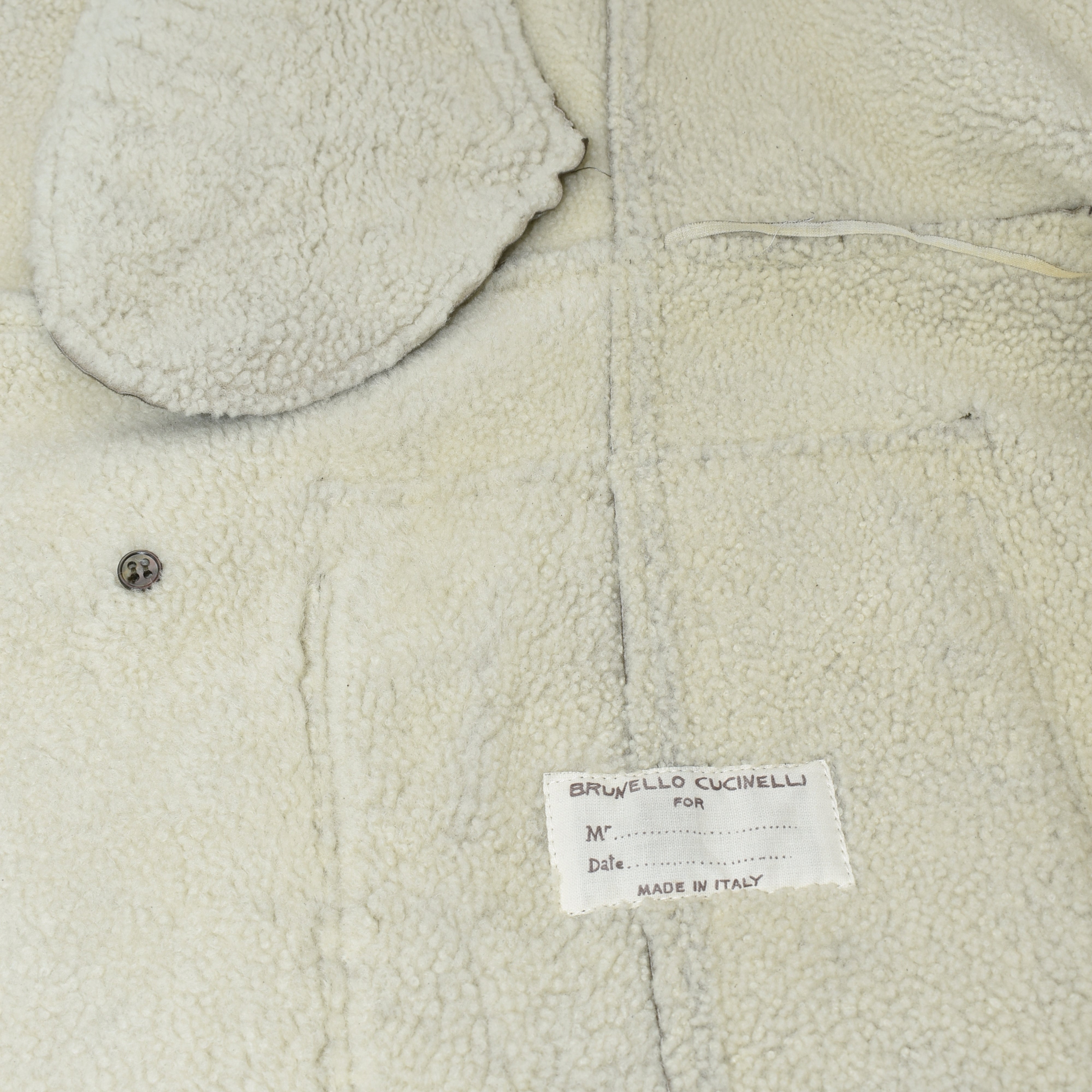 Hellbrauner zweireihiger Shearling-Mantel (L)