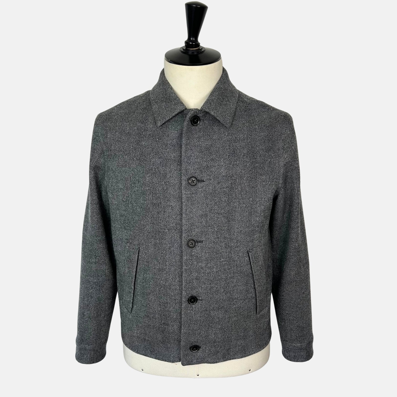 Grey Herringbone Jacket made of Wool/Leather Details (EU 48)