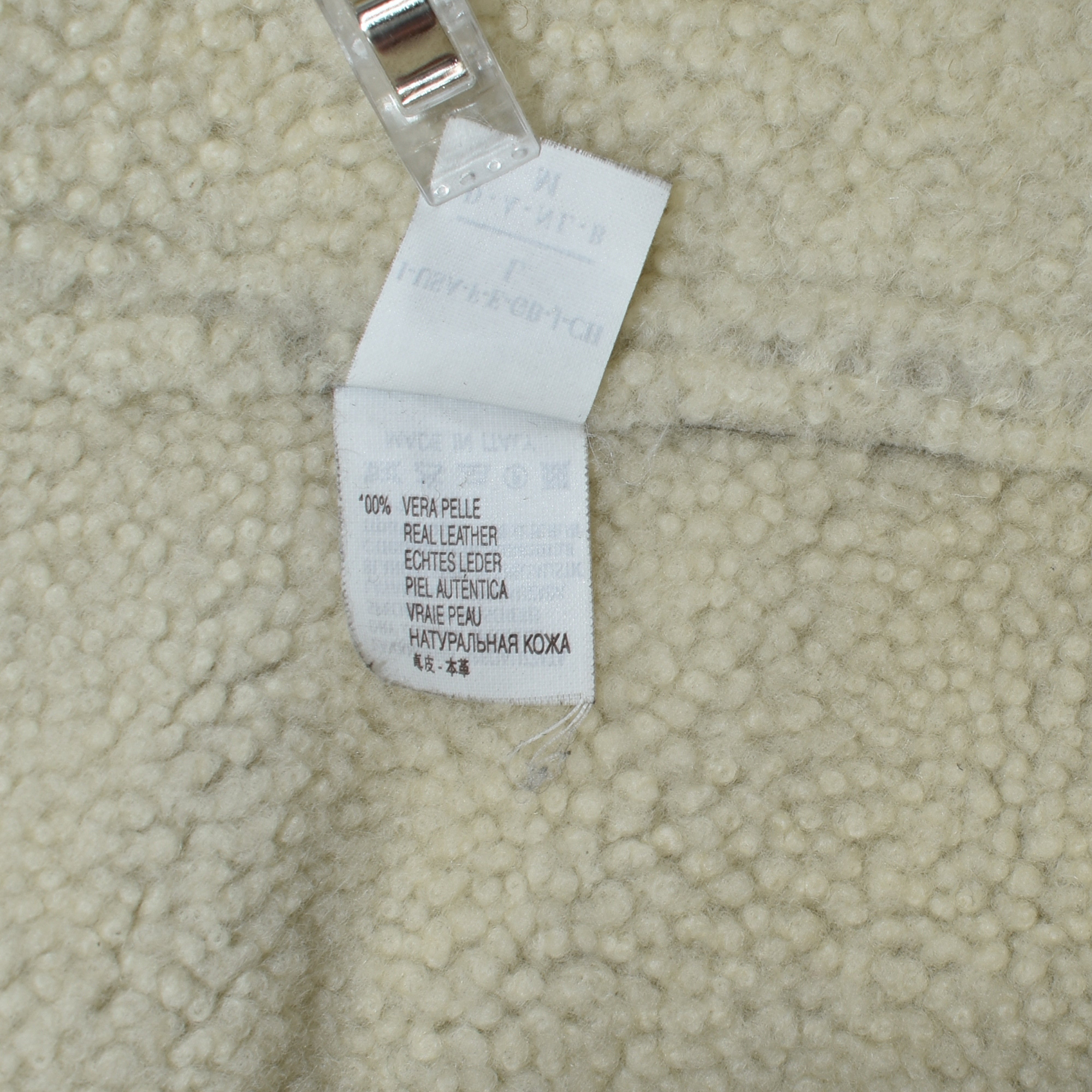 Hellbrauner zweireihiger Shearling-Mantel (L)