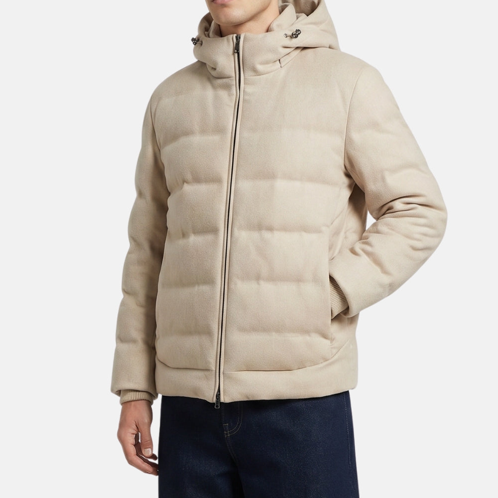Beige Down Jacket "C.O.L.D." made of Cashmere (L)