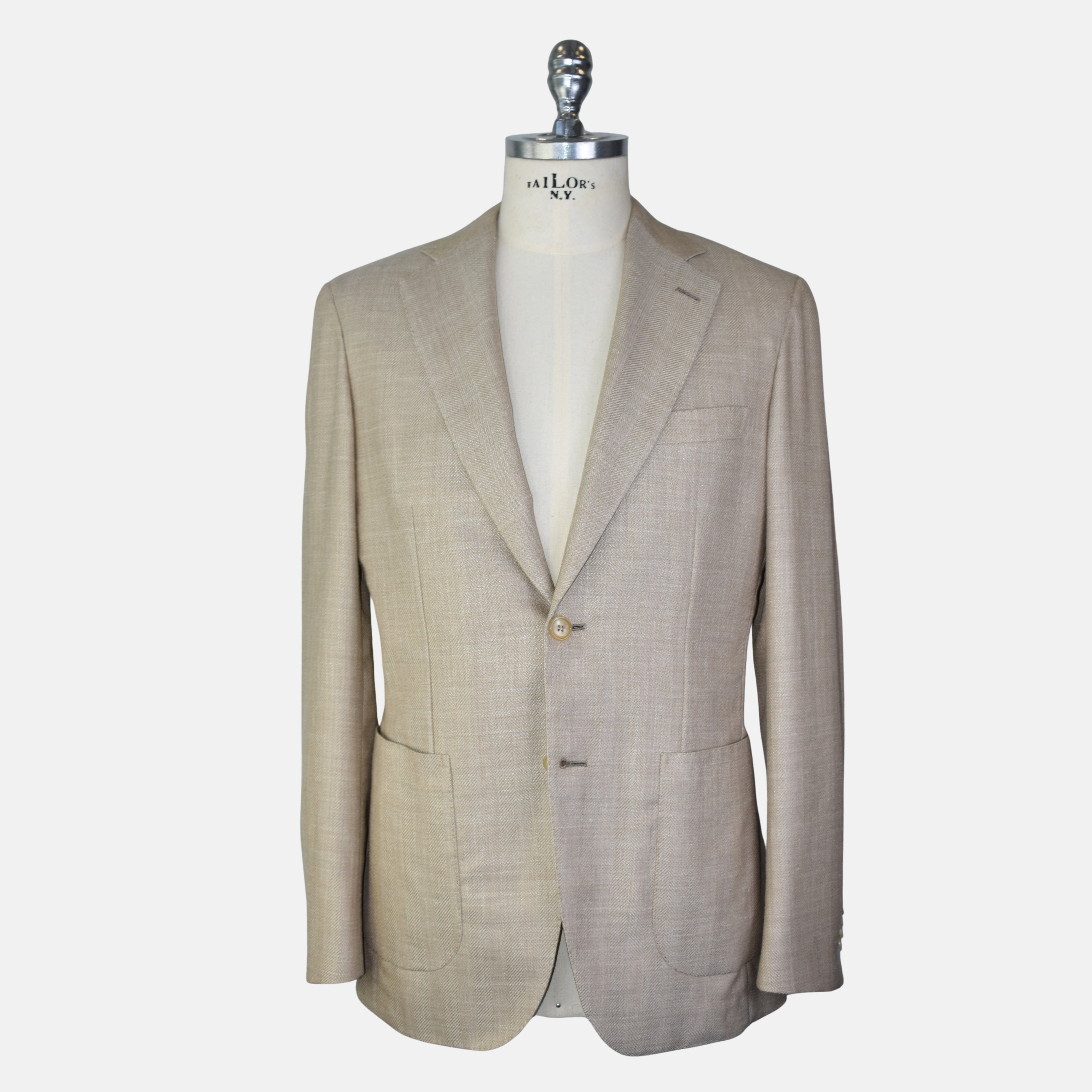 Beige Herringbone Blazer made of Wool/Silk/Linen (EU 48, EU 52)