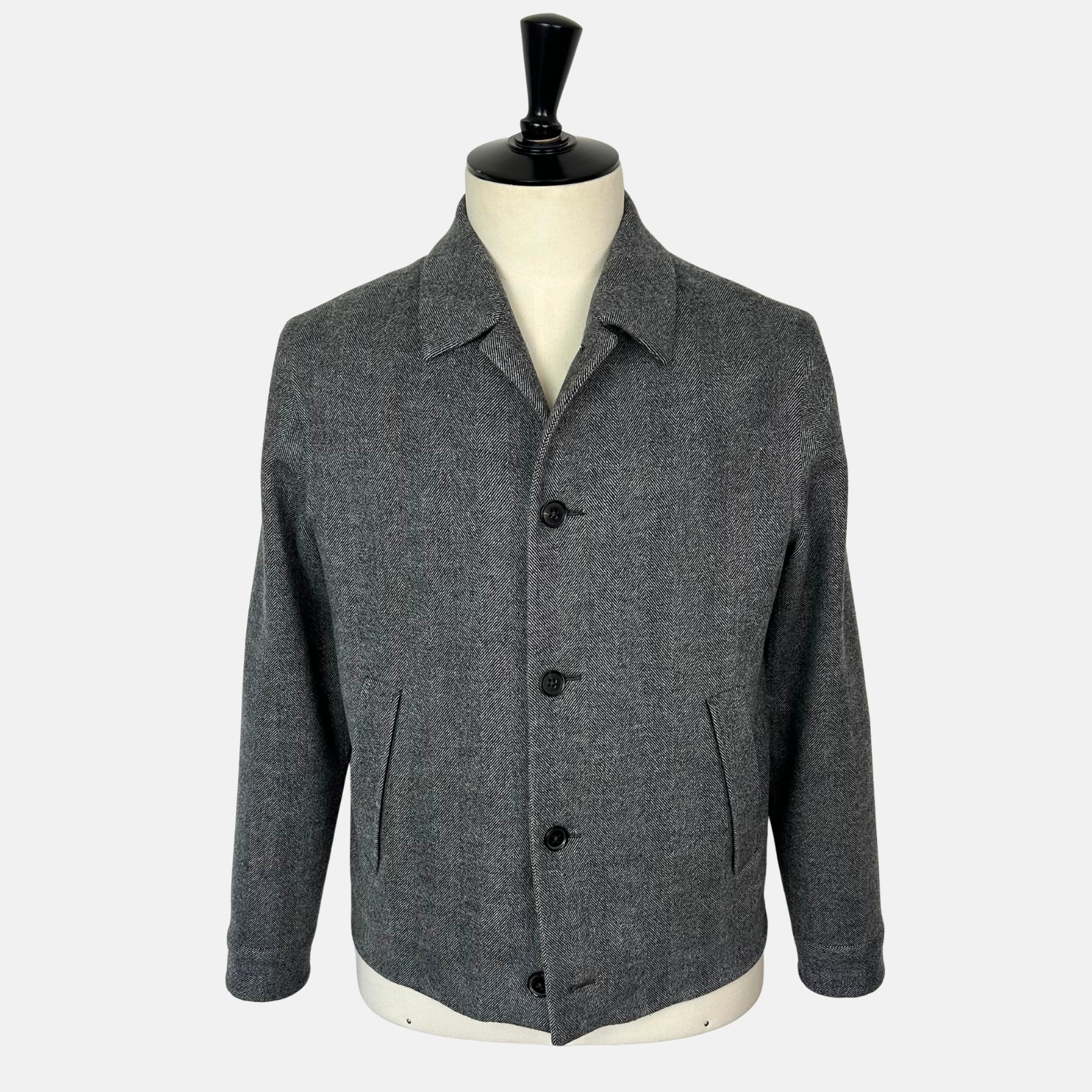 Grey Herringbone Jacket made of Wool/Leather Details (EU 48)