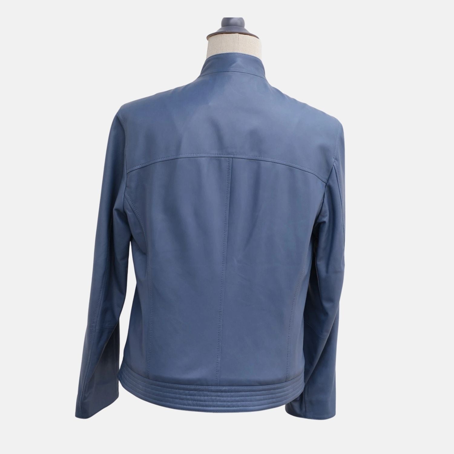 Blue Leather Biker Jacket (M)