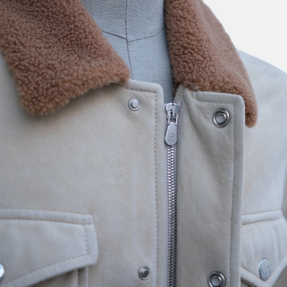 Beige Jacket made of Sheepskin (S)