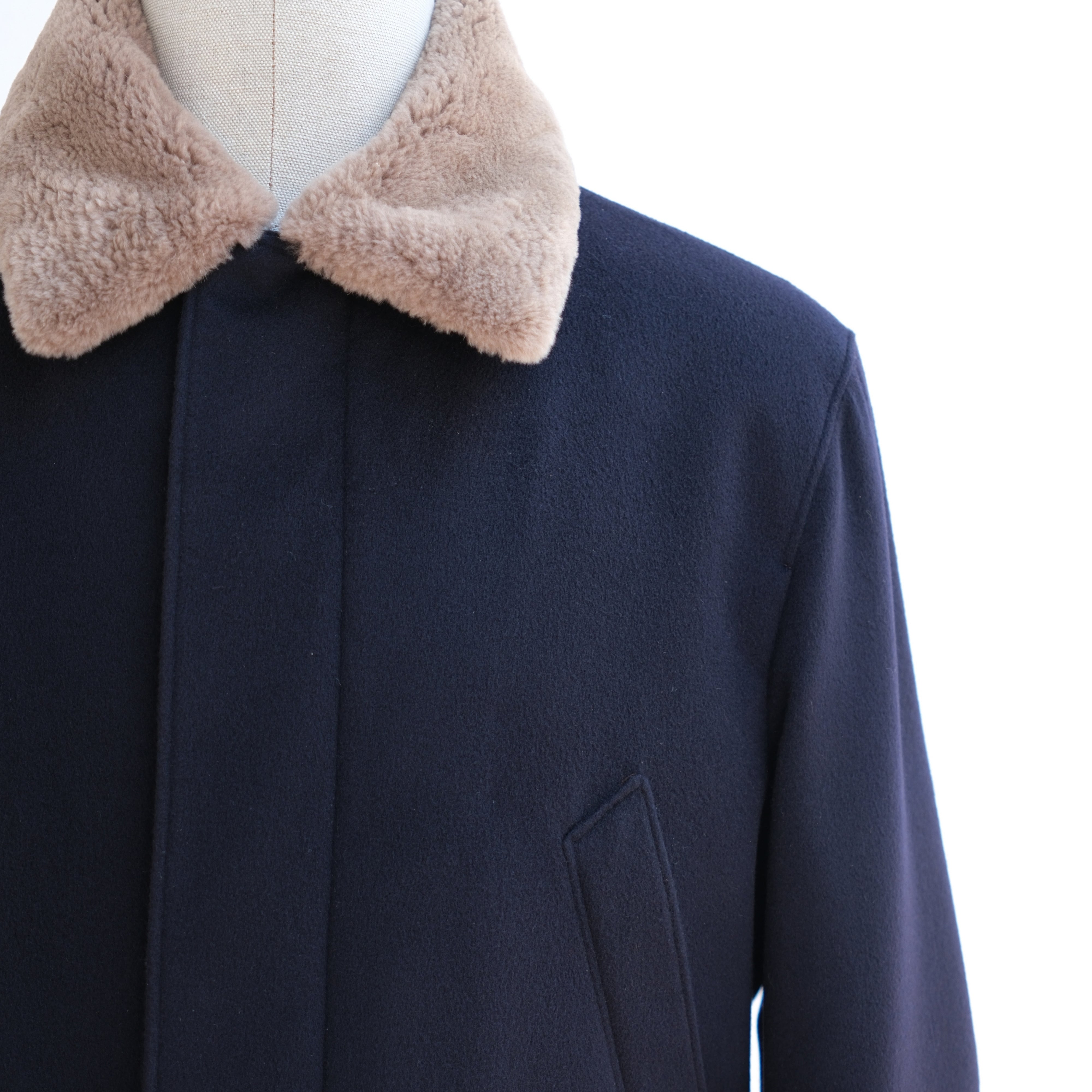 Navy Beaver Lined Cashmere Coat (M)