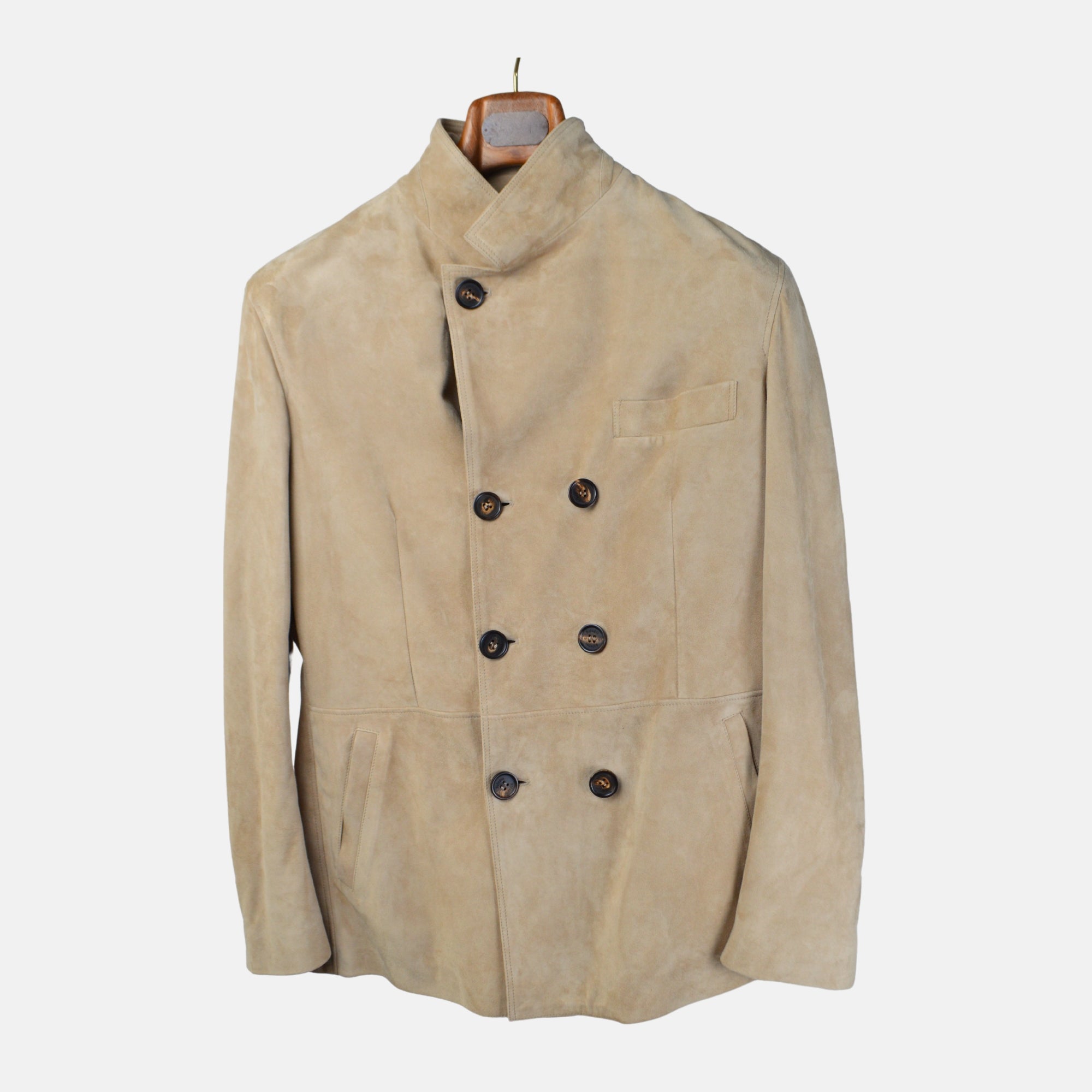 Beige Suede Pea Coat (50)