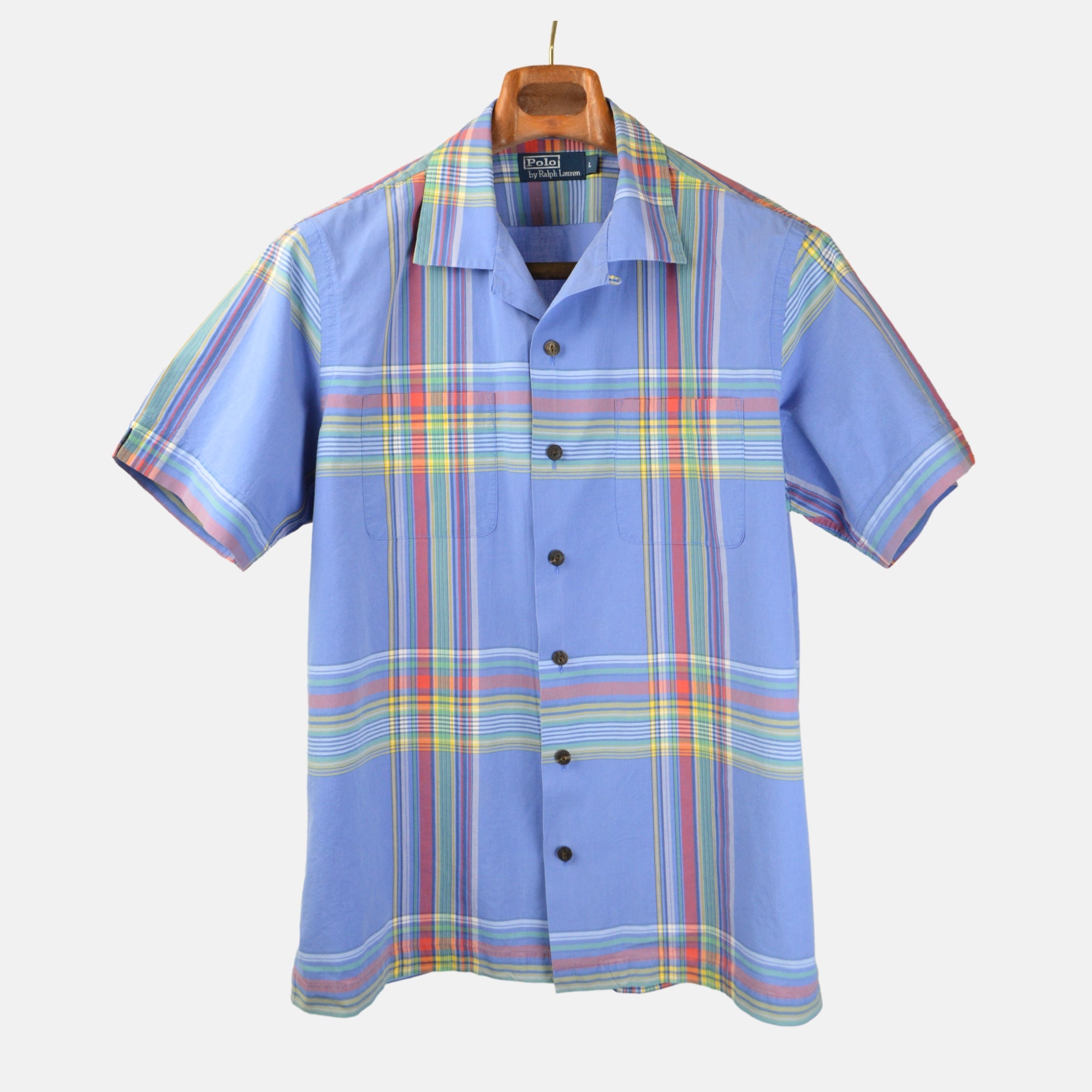 Multi Colored Checked Short Sleeve Shirt made of Cotton (L)